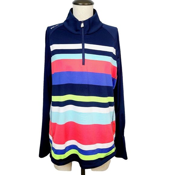 NWOT RLX Ralph Lauren Performance Striped Quarter Zip In Surf Stripes XL Multi‎ - Picture 1 of 11